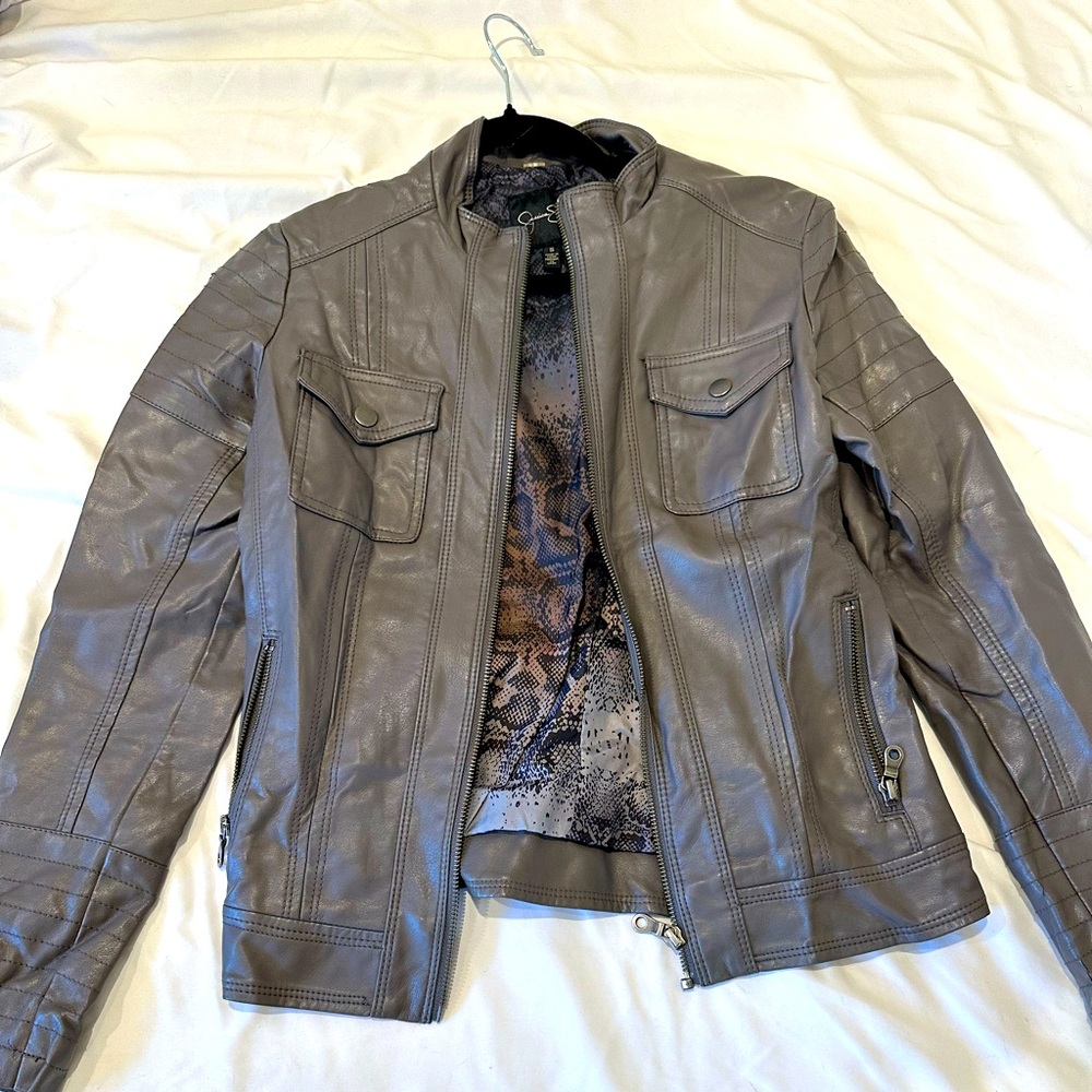 Jessica Simpson Gray Leather Jacket - Picture 1 of 6